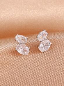 rakol 2pcs Silver Cubic Zirconia Stud Earrings - Silver - View 3