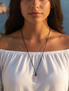 Yumfeel Natural Rose Quartz Ankh Cross Necklace Bohemian Unisex Style Handwoven Everyday Wear Festive/Birthday Gifts Life Symbol Pendant - Pink - View 9