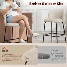 Set Of 2 Bar Stools With Backrest And Footrest, Upholstered Chairs With Steel Legs For Kitchen Island, Dining Room, Beige - Beige - View 3