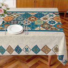 1pc Rectangular Polyester Tablecloth, Blue & Orange Tile Pattern Design, Single-Sided Printing, Suitable For Tabletop, Washable And Reusable, Applicable For Indoor, Outdoor, Patio, Wedding, Party, Dining, Craft Exhibition, Banquet Decoration - Multicolor - View 8