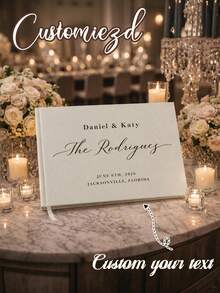 Customized Linen Wedding Guest Book, Personalized Linen Hardcover Photo Album, Photo Guest Book, Wedding Keepsake & Anniversary Commemorative Album, Perfect Gift - Multicolor - View 7