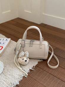 Nueva bolsa de tote de unicolor con colgante, bolso de mano minimalista y versátil, estilo universitario elegante cilíndrico europeo y americano, adecuado para ir al trabajo, compras, viajes, fiestas y la escuela para mujeres - Multicolor - Ver 17