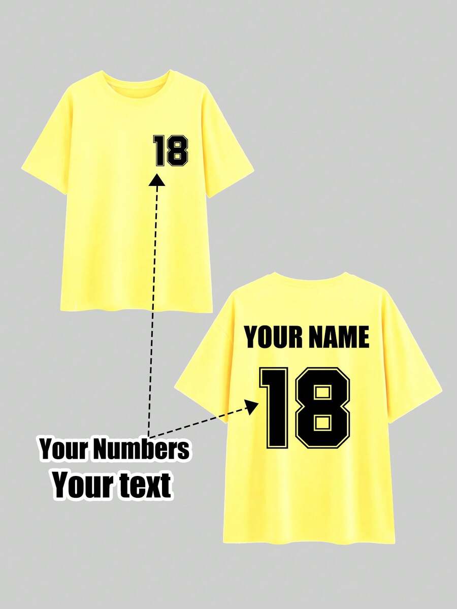 Custom Plus Size Women's T-Shirt, Front And Back Can Print Your Number Logo, Name/Text/Lucky Number, Sports Yellow Summer Style - Yellow - View 1