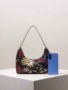 (隨機圖案) 女款肩背包、亮片包、花卉圖案、刺繡包、女款手提包、晚間、派對穿搭、舞會包、舞會配件、婚禮用品、優雅女款錢包、女性禮物 - 彩色 - 查看 3