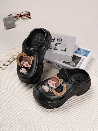 ASOFTER Cute Casual Women's Clog Sandals, Doll Decoration Closed Toe Thick Sole Slippers, Suitable For Cherry Blossom Season, Graduation Season, Valentine's Day