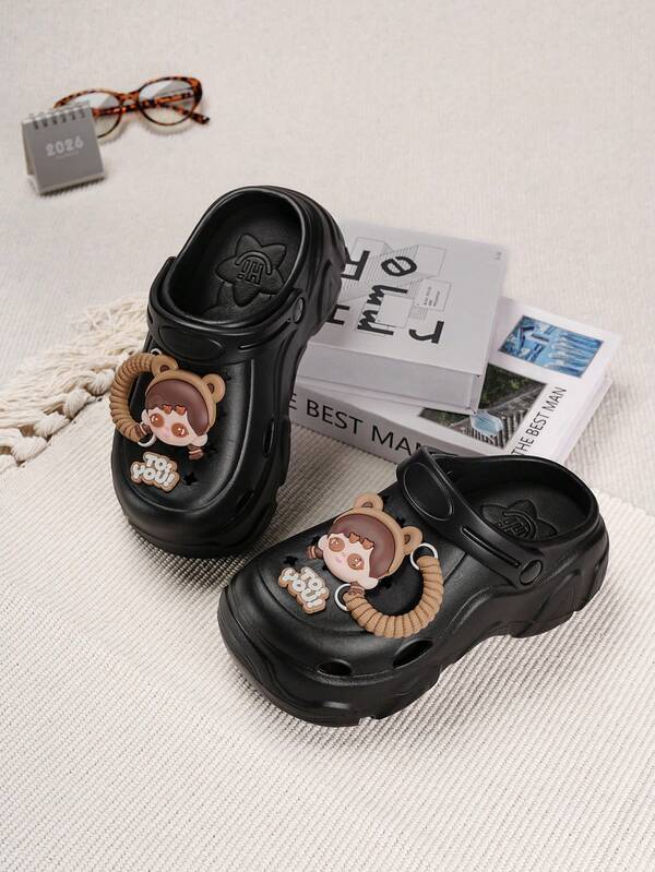 ASOFTER Lindas sandalias tipo zuecos casuales para mujer, con decoración de muñeca, punta cerrada, suela gruesa, adecuadas para la temporada de flor de cerezo, temporada de graduación, Día de San Valentín