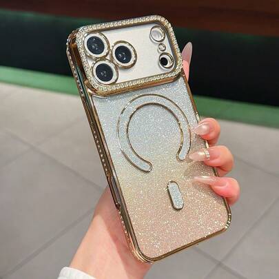 1pc Luxury Bling Glitter Diamond Sequin Electroplated Magnetic Clear Phone Case Compatible With IPhone 17 16 Pro MaxWireless Charge Soft Silicone Back Cover