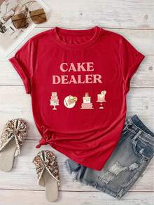 [Último Modelo] Camiseta Estampada con Diseño Cake Dealer, Camiseta Básica Casual de Cuello Redondo, Camiseta de Manga Corta para Vacaciones de Primavera/Verano, Ropa Deportiva para Mujer, Ropa Nueva para Mujer, Lavable a Máquina - Verde Oscuro - Ver 7