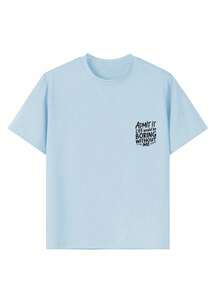 Tween Boy-Slogan Print T-Shirt, Suitable For Boys Outdoor Sports, Boys Spring/Summer Casual Versatile Top - Baby Blue - View 8