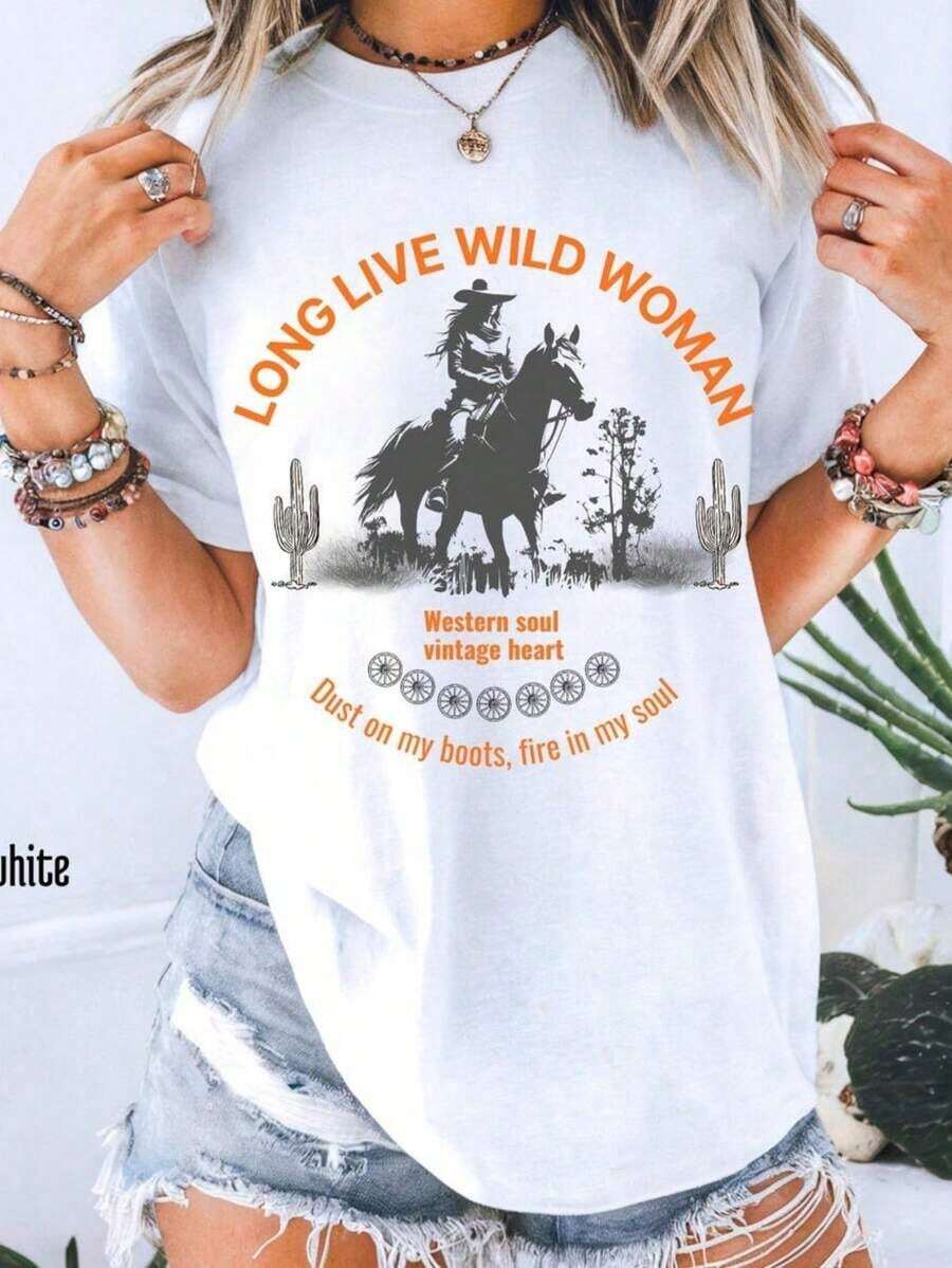 1 T-Shirt: Women's "Viva La Rad" T-Shirt, Retro Style, Feminism T-Shirt, Boho T-Shirt, "Girl Power" T-Shirt, Vintage Graphic T-Shirt. - 白色 2 - 查看 1