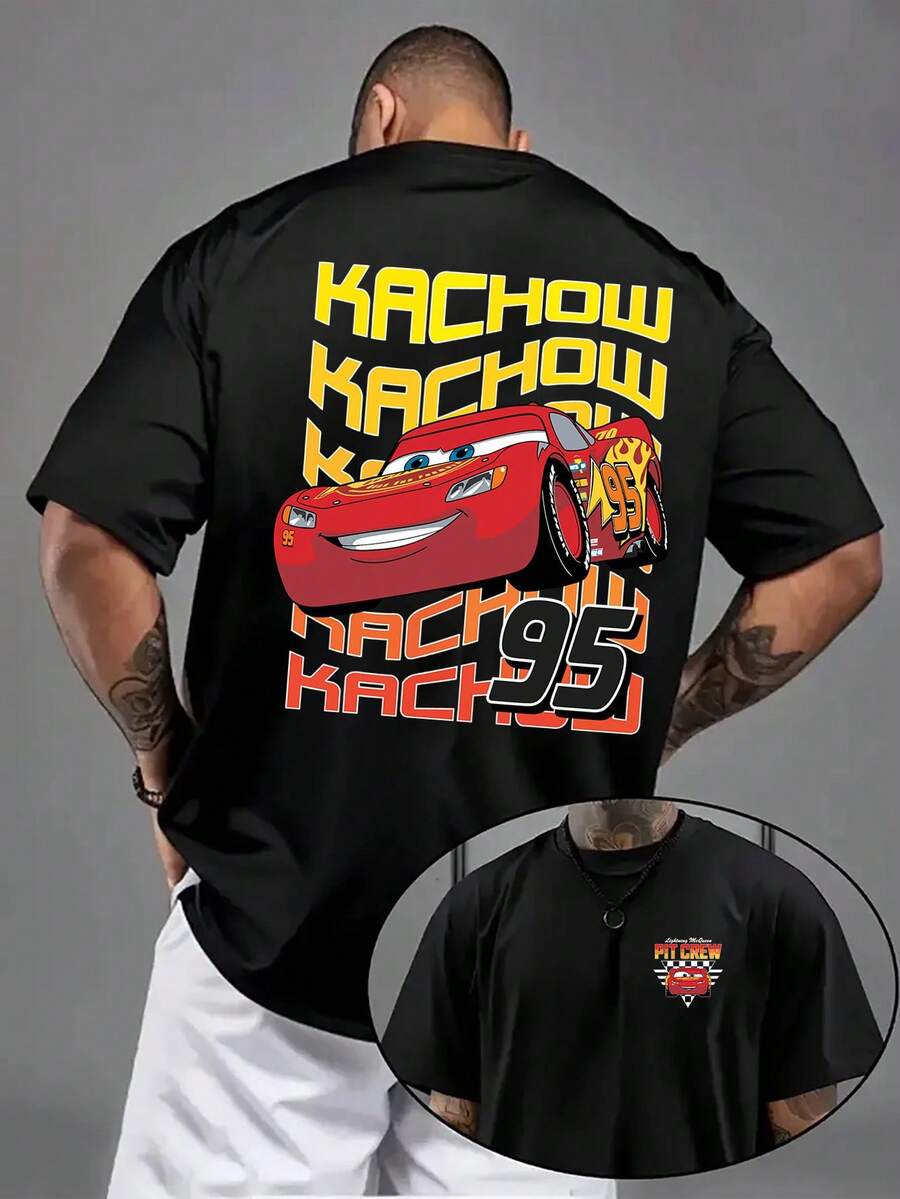 Licensed By Disney, Cars Animation-Lightning McQueen Series Prints, Comfortable Casual Men's Crewneck Hoodies, Everyday Comfortable Wear With Street Fashion , Essential For Disney Fans - màu đen - Xem 1