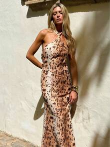 Dancing Leopard Đầm maxi cổ cao xoắn màu nâu Lunessa, trang phục mùa hè cho nữ, đầm dự tiệc cưới, đầm đi nghỉ mát, đầm đi du lịch, đầm dự tiệc ngoài trời, đầm hẹn hò, đầm dạ hội, đầm dự sự kiện, đầm phong cách Boho. - màu nâu - Xem 1
