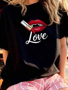 Funny Lipstick Design T-Shirt-1 - Black 2 - View 2