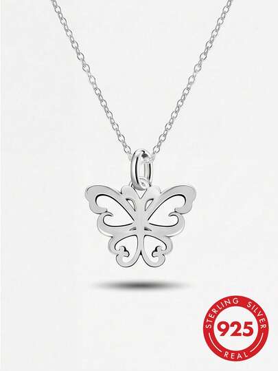 1 chiếc mặt dây chuyền hình trái tim rỗng và bướm bằng bạc sterling 925 tối giản độc đáo, thích hợp để tự làm mặt dây chuyền, món quà trang sức thanh lịch dành cho phụ nữ, quà Giáng sinh.