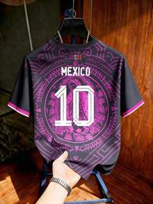 Aesthetic Post Camiseta de fútbol con patrón retro totem, mexicano, maya, de manga corta, versión del jugador#9 - Multicolor 4 - Ver 6