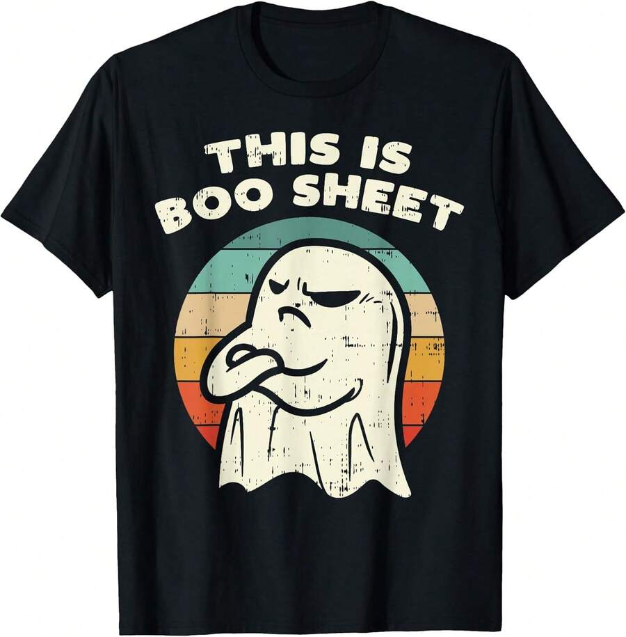 Women's Sports T-Shirt Offers This Is Boo Sheet Ghost Retro Halloween Costume Men Women T-Shirt For Women Women's Clothing Oversized T-Shirts - 黑色 - 查看 1