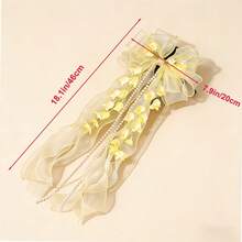 1pc AYLHFO Spring/Summer New Bridal Artificial Flower Mesh Long Ribbon Bow Hair Clip, Women's Fashion Bohemian Style Exaggerated Large Long Ribbon Tulip Bow Hair Clip, Bridal Wedding Hair Accessory, Suitable For Daily And Wedding Party Wear - màu xanh da trời - Xem 3