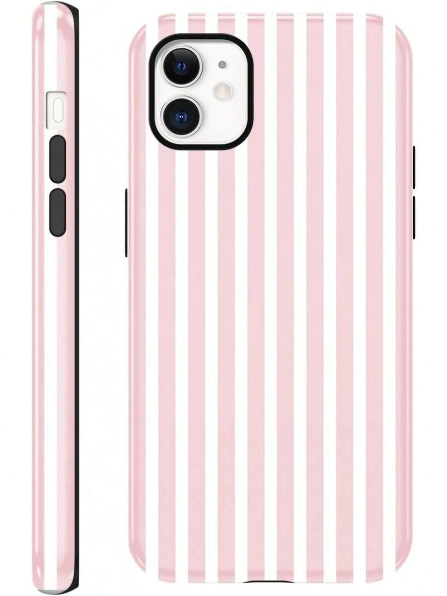 15 Sommer-Streifen-Handyhülle, ,, schönes sommerliches rosa-gelbes Streifendesign, geeignet für Mädchen, Schutzhülle, doppelschichtige stoßfeste bunte Silikon-TPU-Handyhülle. - Weiß 8 - Übersicht 1