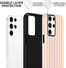 Gestreifte Sommer-Handyhülle, geeignet für Samsung Galaxy S24 5G ,2 Zoll, mit einem schönen sommerlichen rosa-gelben Streifendesign, eine Schutzhülle geeignet für Mädchen, doppelschichtige stoßfeste bunte Silikonhülle. - Weiß 6 - Übersicht 3
