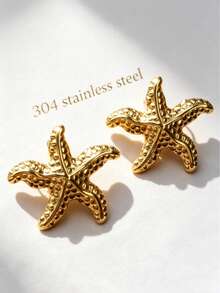 1 Pair Minimalist Casual Commuter Starfish Stud Earrings, Small 3D Ocean Style Design 304 Stainless Steel Skin-Friendly Hypoallergenic, Suitable For Colleague's Summer Onboarding Thank You Gift, Suitable For Daily Wear, Fashionable Accent For Coastal Hiking And Niche Markets, Also Great For Casual Outdoor Photos. 304 Stainless Steel Durable And Long-Lasting, Easy To Handle For Daily Surfing, Camping, Gatherings, Market Browsing, And Photography Without Fading, Personalized Earrings For Surfing Parties And Birthday Banquets. - Multicolor - View 5