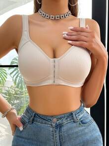 2pcs Wire-Free Front Closure Bra - With Fixed Padding - Designed For C-E Cups | Natural Shape - Multicolor - View 3