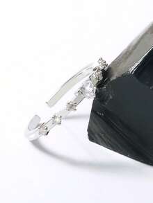 Nooxian 1 pieza Anillo ajustable con forma de corazón de cobre con circonita y strass - Plateado - Ver 6