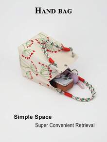 Bolso de cubo de gran capacidad con decoración de nudo de dibujos animados multicolor, bolso de mano elegante y multifuncional para viajes - Beis - Ver 5