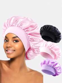 1pc/3pcs Women's Multi-Color Satin Wide-Brim Sleep Cap/Hair Turban, Suitable For Daily Use - Multicolor - View 17
