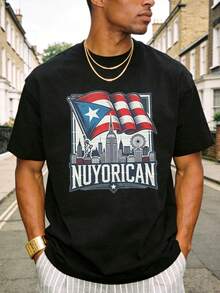 Puerto Rico T-Shirt mit Puerto Rico Flagge Hintergrund aus New York, geeignet für Männer und Frauen, Kurzarm T-Shirt für den Außenbereich, 1 - Schwarz - Übersicht 2