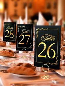 24/31/62pcs Wedding Table Numbers 1-30 With Header Cards, Black And Gold Cards And Holders, For Weddings, Graduations, Baby Showers, Birthdays And Other Occasions, Gold Table Number Set - View 5