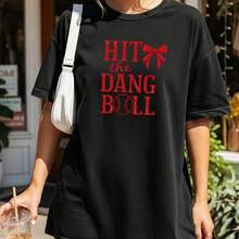 Hit The Dang Ball Baseball Shirt, Spor Mom Game Day Tee220g Heavyweight 100% Cotton T-Shirt. Butterfly Print. Unisex Sizing. Round Neck Inspirational T-Shirt. Cute And Beautiful Y2K-Inspired Summer Top, Perfect For The Outdoors, Home, Work, Or Street Wear. Casual, Loose-Fitting Everyday T-Shirt. - 黑色 - 查看 1
