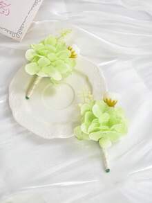 1件/6件裝 綠色繡球花男士婚禮胸花，新郎與伴郎花束胸花，仿真真觸感絲綢男士翻領胸針，適用於婚禮派對、舞會、週年紀念、復古鄉村婚禮 - 綠色 - 查看 4