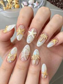 1Box Cartoon Ocean Beach Nail Charms Kit, Starfish Shells, Sea Shells, Coconut Trees, Fish Tails Rhinestones Summer Coastal Themed 3D Nail Decorations For Nail Art, DIY Crafts, Makeup & Tumbler Decorations - Multicolor - View 4