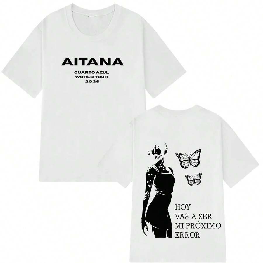 T-Shirt With A Print Of Singer Cuarto Azul's 2026 Tour, Vintage T-Shirt For Men And Women, Casual Short-Sleeve Cotton T-Shirts With An Aesthetic . - 白色 - 查看 1