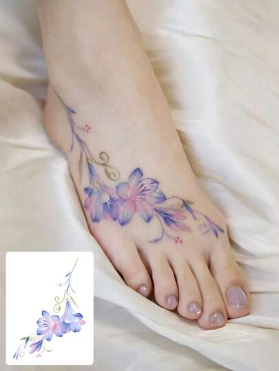 1 Peça Tatuagem Temporária Estética de Canto Floral de Campânula Azul Púrpura, Uma Tatuagem Temporária com Um Design de Tatuagem Realista Semelhante a Uma Tatuagem Estilizada, Adequada para Viagens, Festivais de Música, Jogos, Presentes de Formatura e Durando de 3 a 5 Dias.