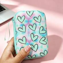 1pc Large Capacity High-Quality Heart Pattern EVA Hard Case Storage Bag, Shockproof And Scratch-Resistant, Suitable For Earphones, Power Banks, Cables, Chargers, Cameras And Other Digital Accessories, Essential For Students And Commuters - Multicolor - View 4