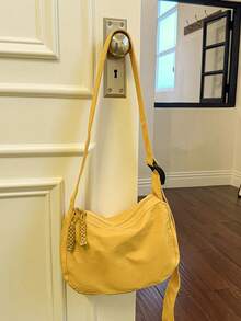 Women's Soft Crescent Shoulder Bag, Casual Nylon Underarm Bag/Crossbody Bag, Woven Zipper Pull, Adjustable Strap, Multi-Pocket Daily Commute Bag, Shoulder Bag, Water Bottle Bag, Sports Cycling Bag, Night Running Bag, Shopping Bag, Essential Cosmetic Bag, Phone Bag, Holiday Gift For Girlfriend, Fashionable Multi-Color Peach Tree Bag - Multicolor - View 12