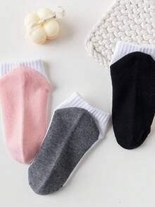 5 pares de calcetines cortos de malla de unicolor para niños, calcetines escolares para niños y niñas, calcetines para niños de color contrastante - Negro - Ver 8
