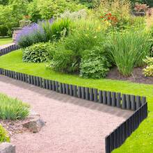 Imitierte Holzpfähle aus Kunststoff Rasenkante, Gartenzaun, Blumenbeet Begrenzung, Rasenkante, Gartenpalisade, dekorative Gartenbegrenzung, Palisadenzaun - 2,8M/5,6M/8,4M/11,2M/14M/16,8M/19,6M/22,4M/25,2M (Braun/Anthrazit) - Anthrazit 60 Stück = 16,8 m - Übersicht 3