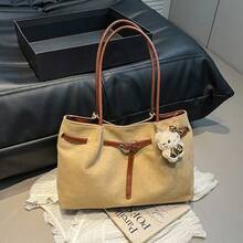 Bolso de mano moderno y versátil para mujer, estilo casual elegante con un toque de alta gama, bolso de hombro estiloso ideal para ir de compras, bolso de gamuza sencillo para mujer con gran capacidad, nuevo bolso de hombro vintage esmerilado de otoño 2026, bolso tote para ir al trabajo. - Marrón sin colgante - Ver 1