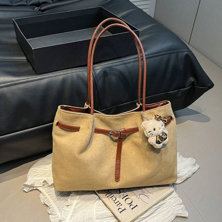 Bolso de mano moderno y versátil para mujer, estilo casual elegante con un toque de alta gama, bolso de hombro estiloso ideal para ir de compras, bolso de gamuza sencillo para mujer con gran capacidad, nuevo bolso de hombro vintage esmerilado de otoño 2026, bolso tote para ir al trabajo. - Marrón sin colgante - Ver 1