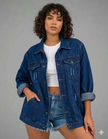 Maxi Oversized Denim Jacket With Pockets, Women's Long Winter - 暗洗淚 - 查看 1