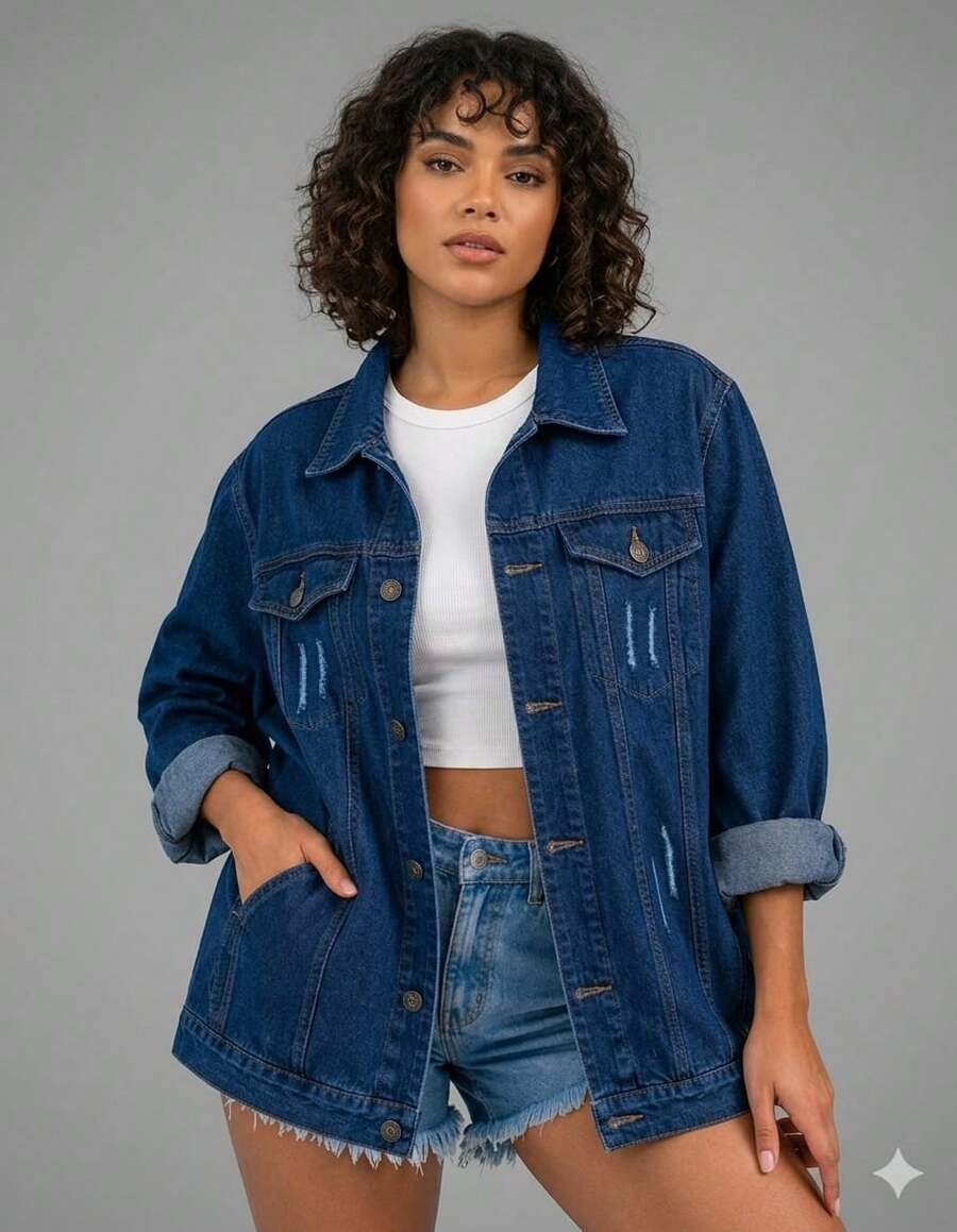 Maxi Oversized Denim Jacket With Pockets, Women's Long Winter - 暗洗淚 - 查看 1
