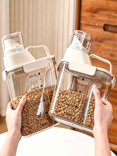 Recipiente Multifuncional para Porções de Comida de Animais de Estimação - Design Hermético, à Prova de Humidade. Adequado para Comida Seca e Húmida. Equipado com Linhas de Escala Transparentes e Régua Interna para Porcionamento Preciso