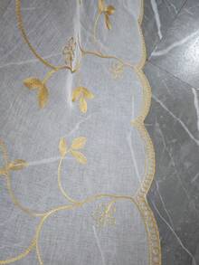 1 Stück weißer halbtransparenter Vorhang mit goldener Reben- und Blattstickerei, Landhausstil, Polyester mit Stangendurchzug, lichtfilternd, geeignet für Schlafzimmer, Wohnzimmer, Esszimmer, ganzjährige Heimdekoration - Gold - Übersicht 6