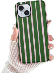 iPhone15 Handyhülle (,), gestreiftes Design, geeignet für Mädchen, schönes rosa-grünes Streifenmuster, Schutzhülle, doppelschichtige stoßfeste weiche farbige Silikon-TPU-Handyhülle, gestreifter Stil. - Weiß 5 - Übersicht 9