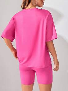 Set Kaos dan Celana Pendek Kasual untuk Rumah - Hot Pink - View 6