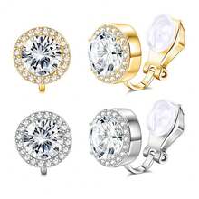 2pcs Round Men's Cubic Zirconia Ear Clips, Gold/Silver Color Options, Hip-Hop Cowboy Style, Suitable For Party/Bar/Daily Wear - Round Ear Clips - View 3