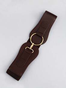 1pc Women's Coffee Color Minimalist Basic Elastic Wide Waist Belt, Suitable For Halloween Party Or Daily Outfit Matching - Coffee - View 7