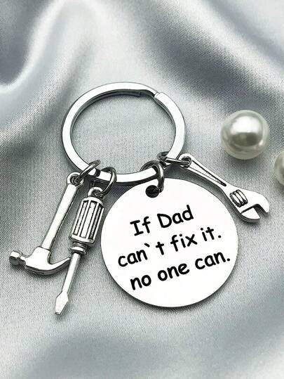 1pc Stainless Steel Letter "If Dad Can't Fix It, No One Can" Keychain Keyring Silver Car Accessory Bag Charm School Cute Gothic Y2K Style Father's Day Birthday Gift Graduation Teacher Gift